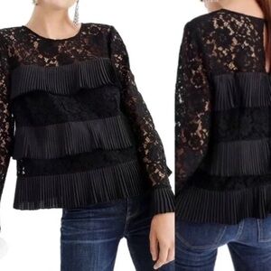 J Crew women’s Elegant Black Lace Ruffle Top long sleeve size small